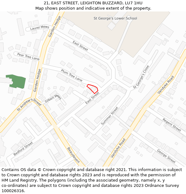 21, EAST STREET, LEIGHTON BUZZARD, LU7 1HU: Location map and indicative extent of plot
