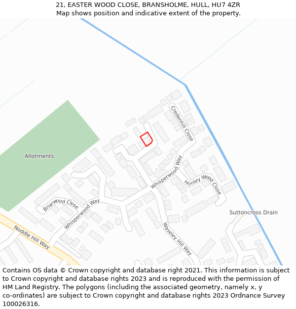 21, EASTER WOOD CLOSE, BRANSHOLME, HULL, HU7 4ZR: Location map and indicative extent of plot