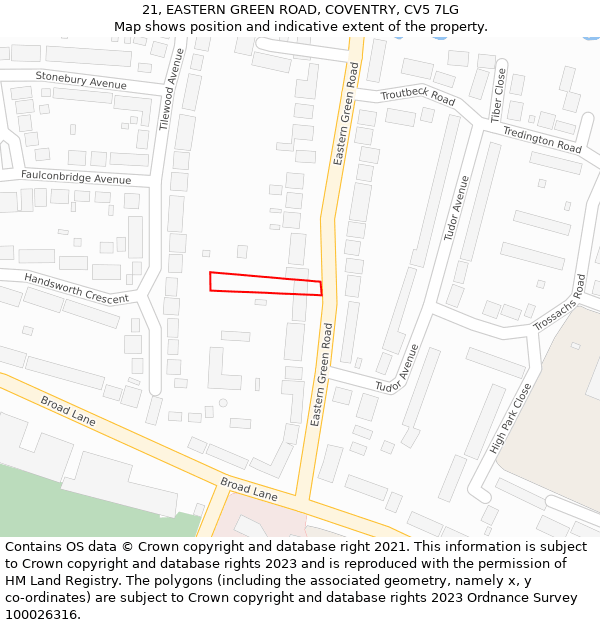 21, EASTERN GREEN ROAD, COVENTRY, CV5 7LG: Location map and indicative extent of plot