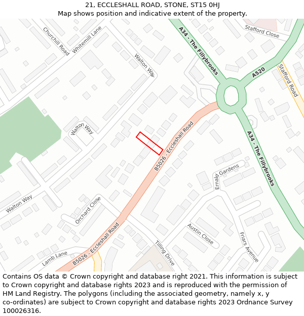 21, ECCLESHALL ROAD, STONE, ST15 0HJ: Location map and indicative extent of plot