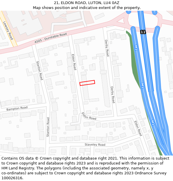 21, ELDON ROAD, LUTON, LU4 0AZ: Location map and indicative extent of plot
