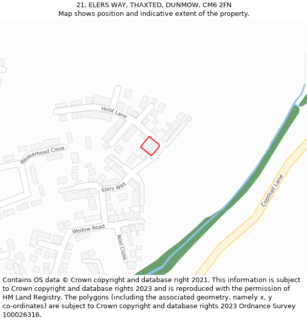 21, ELERS WAY, THAXTED, DUNMOW, CM6 2FN: Location map and indicative extent of plot