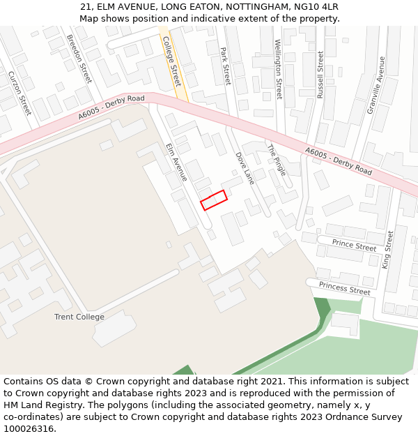 21, ELM AVENUE, LONG EATON, NOTTINGHAM, NG10 4LR: Location map and indicative extent of plot
