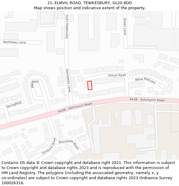 21, ELMVIL ROAD, TEWKESBURY, GL20 8DD: Location map and indicative extent of plot