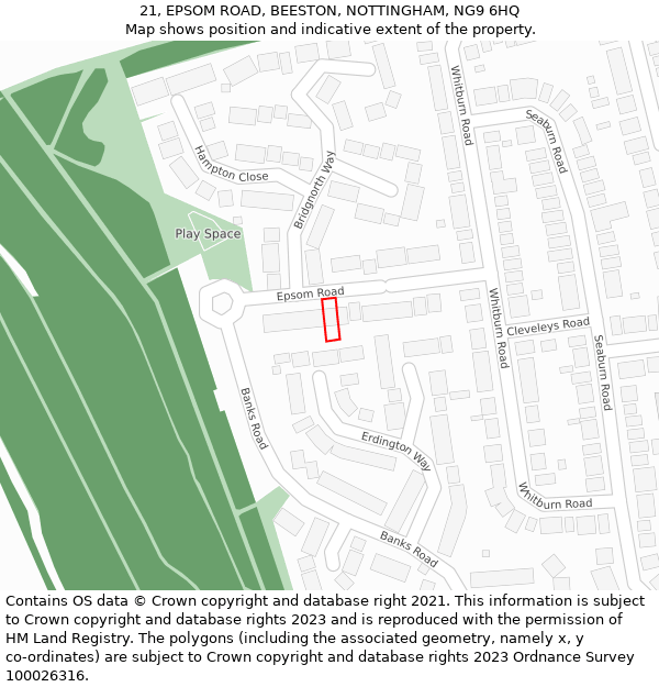 21, EPSOM ROAD, BEESTON, NOTTINGHAM, NG9 6HQ: Location map and indicative extent of plot