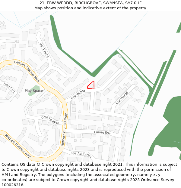 21, ERW WERDD, BIRCHGROVE, SWANSEA, SA7 0HF: Location map and indicative extent of plot