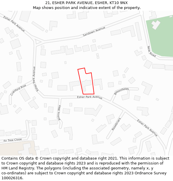 21, ESHER PARK AVENUE, ESHER, KT10 9NX: Location map and indicative extent of plot