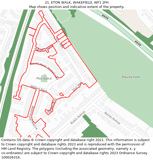 21, ETON WALK, WAKEFIELD, WF1 2FH: Location map and indicative extent of plot