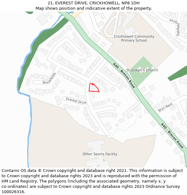 21, EVEREST DRIVE, CRICKHOWELL, NP8 1DH: Location map and indicative extent of plot