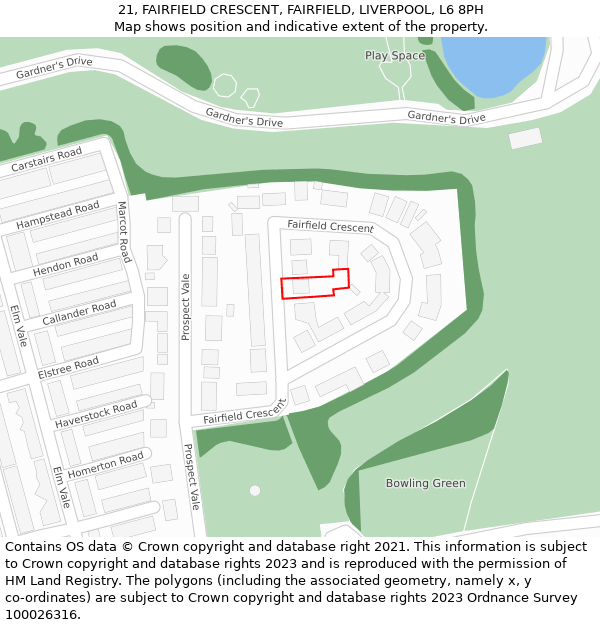 21, FAIRFIELD CRESCENT, FAIRFIELD, LIVERPOOL, L6 8PH: Location map and indicative extent of plot