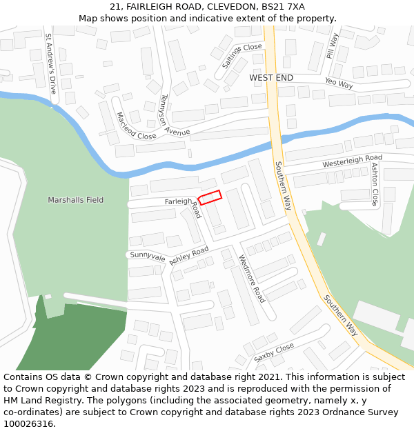 21, FAIRLEIGH ROAD, CLEVEDON, BS21 7XA: Location map and indicative extent of plot