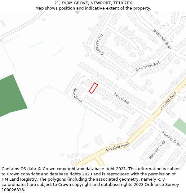 21, FARM GROVE, NEWPORT, TF10 7PX: Location map and indicative extent of plot