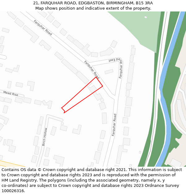 21, FARQUHAR ROAD, EDGBASTON, BIRMINGHAM, B15 3RA: Location map and indicative extent of plot