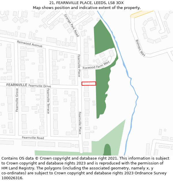 21, FEARNVILLE PLACE, LEEDS, LS8 3DX: Location map and indicative extent of plot