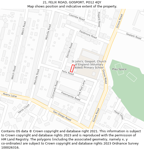 21, FELIX ROAD, GOSPORT, PO12 4QY: Location map and indicative extent of plot