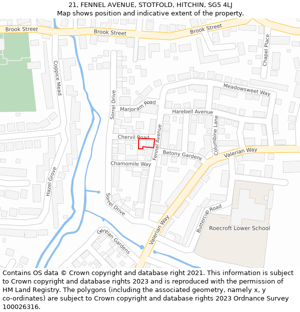 21, FENNEL AVENUE, STOTFOLD, HITCHIN, SG5 4LJ: Location map and indicative extent of plot