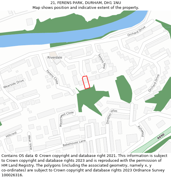21, FERENS PARK, DURHAM, DH1 1NU: Location map and indicative extent of plot