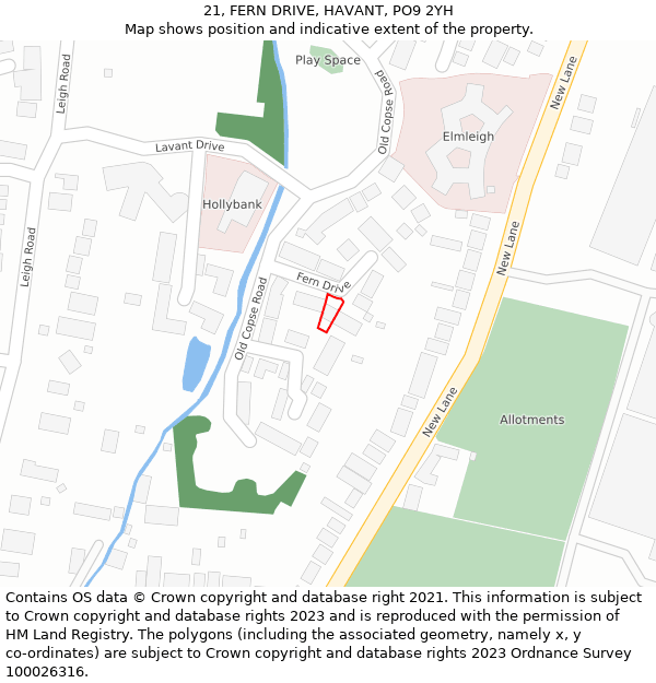 21, FERN DRIVE, HAVANT, PO9 2YH: Location map and indicative extent of plot
