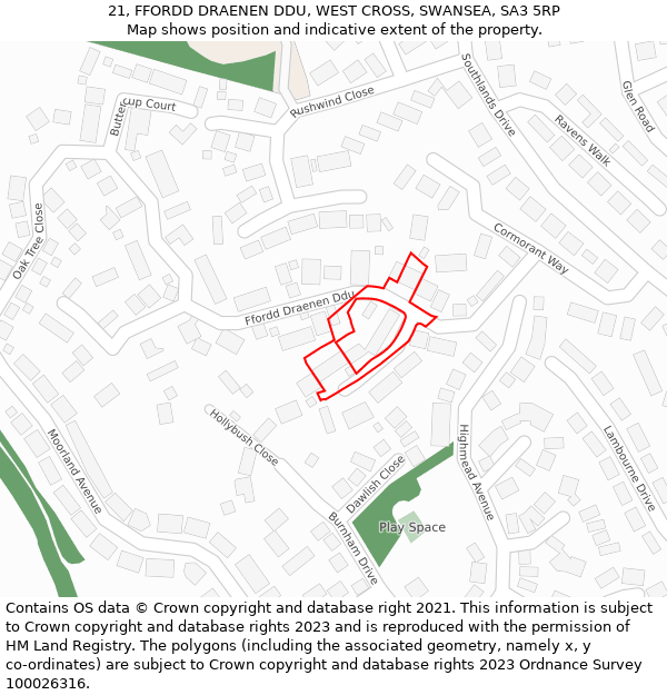 21, FFORDD DRAENEN DDU, WEST CROSS, SWANSEA, SA3 5RP: Location map and indicative extent of plot