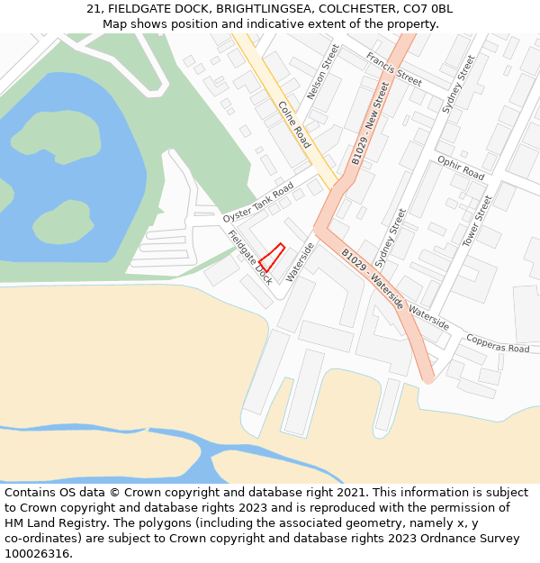 21, FIELDGATE DOCK, BRIGHTLINGSEA, COLCHESTER, CO7 0BL: Location map and indicative extent of plot