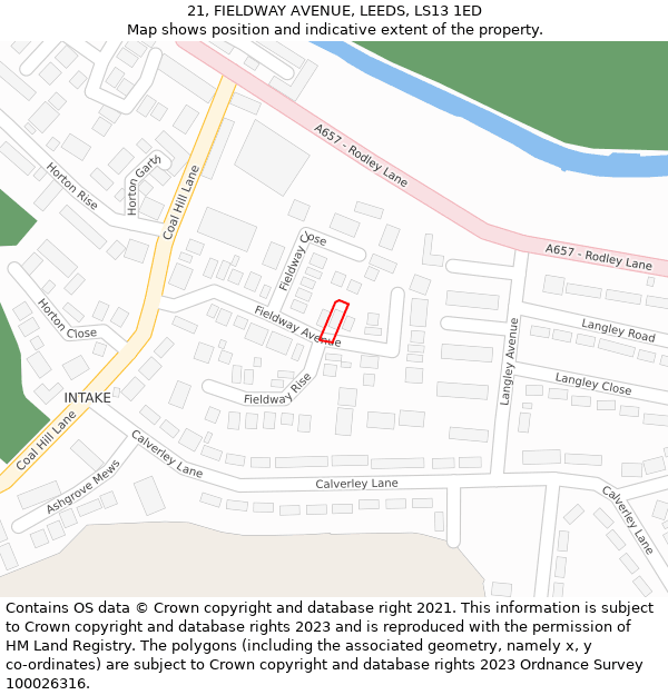 21, FIELDWAY AVENUE, LEEDS, LS13 1ED: Location map and indicative extent of plot