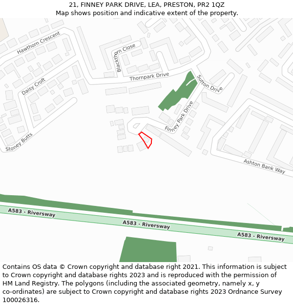 21, FINNEY PARK DRIVE, LEA, PRESTON, PR2 1QZ: Location map and indicative extent of plot