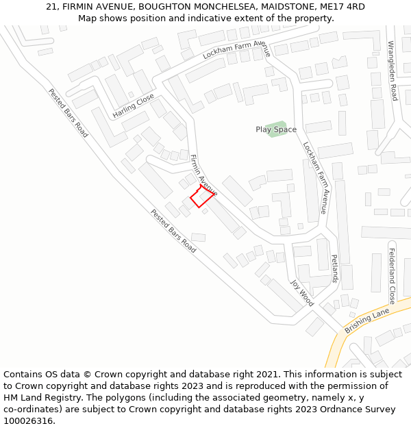 21, FIRMIN AVENUE, BOUGHTON MONCHELSEA, MAIDSTONE, ME17 4RD: Location map and indicative extent of plot