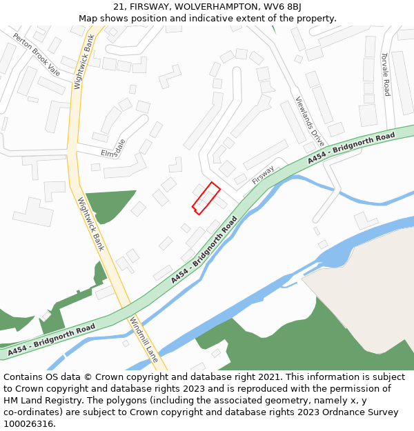 21, FIRSWAY, WOLVERHAMPTON, WV6 8BJ: Location map and indicative extent of plot