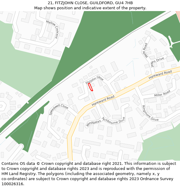 21, FITZJOHN CLOSE, GUILDFORD, GU4 7HB: Location map and indicative extent of plot