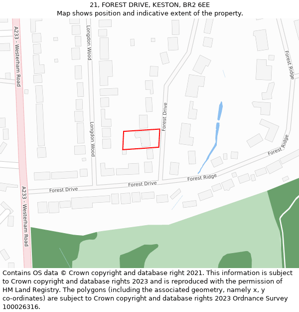 21, FOREST DRIVE, KESTON, BR2 6EE: Location map and indicative extent of plot