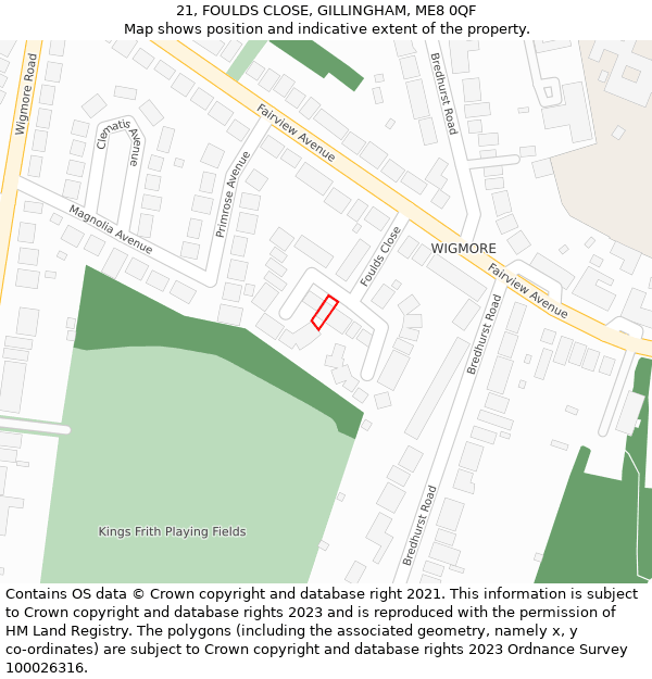 21, FOULDS CLOSE, GILLINGHAM, ME8 0QF: Location map and indicative extent of plot