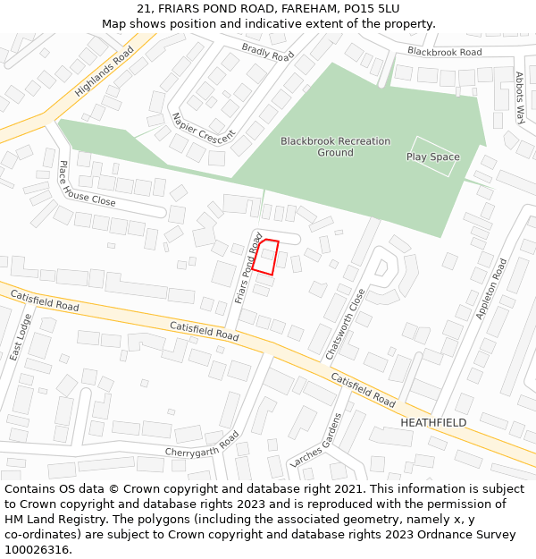 21, FRIARS POND ROAD, FAREHAM, PO15 5LU: Location map and indicative extent of plot
