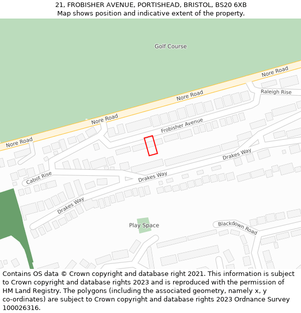 21, FROBISHER AVENUE, PORTISHEAD, BRISTOL, BS20 6XB: Location map and indicative extent of plot
