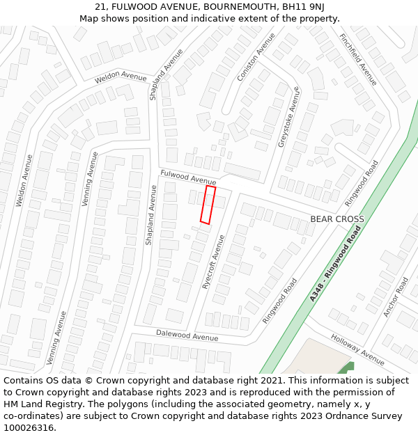 21, FULWOOD AVENUE, BOURNEMOUTH, BH11 9NJ: Location map and indicative extent of plot