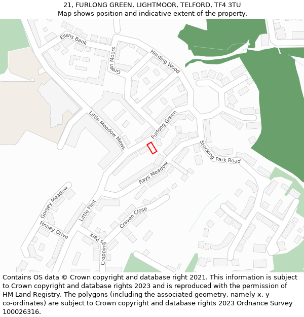 21, FURLONG GREEN, LIGHTMOOR, TELFORD, TF4 3TU: Location map and indicative extent of plot