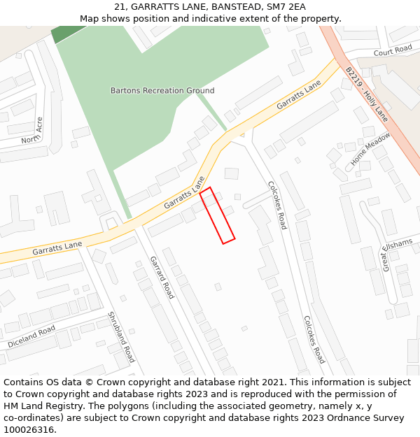 21, GARRATTS LANE, BANSTEAD, SM7 2EA: Location map and indicative extent of plot