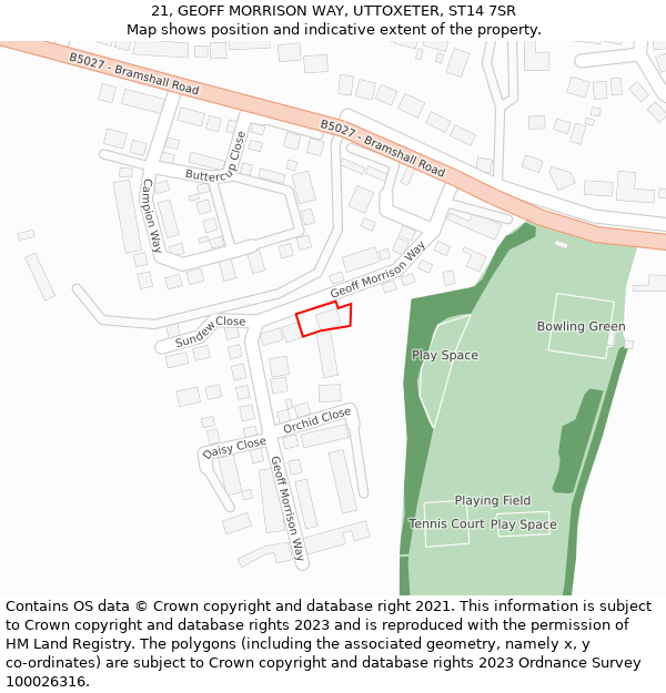 21, GEOFF MORRISON WAY, UTTOXETER, ST14 7SR: Location map and indicative extent of plot