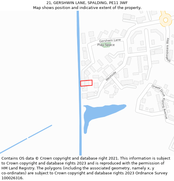 21, GERSHWIN LANE, SPALDING, PE11 3WF: Location map and indicative extent of plot