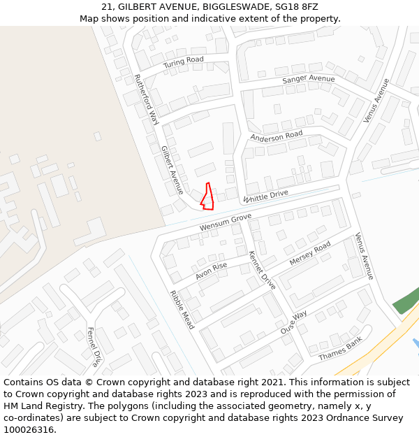 21, GILBERT AVENUE, BIGGLESWADE, SG18 8FZ: Location map and indicative extent of plot