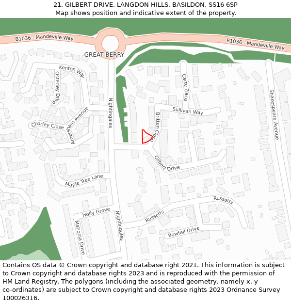21, GILBERT DRIVE, LANGDON HILLS, BASILDON, SS16 6SP: Location map and indicative extent of plot