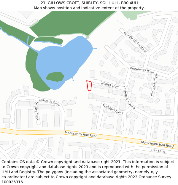 21, GILLOWS CROFT, SHIRLEY, SOLIHULL, B90 4UH: Location map and indicative extent of plot