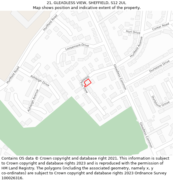 21, GLEADLESS VIEW, SHEFFIELD, S12 2UL: Location map and indicative extent of plot