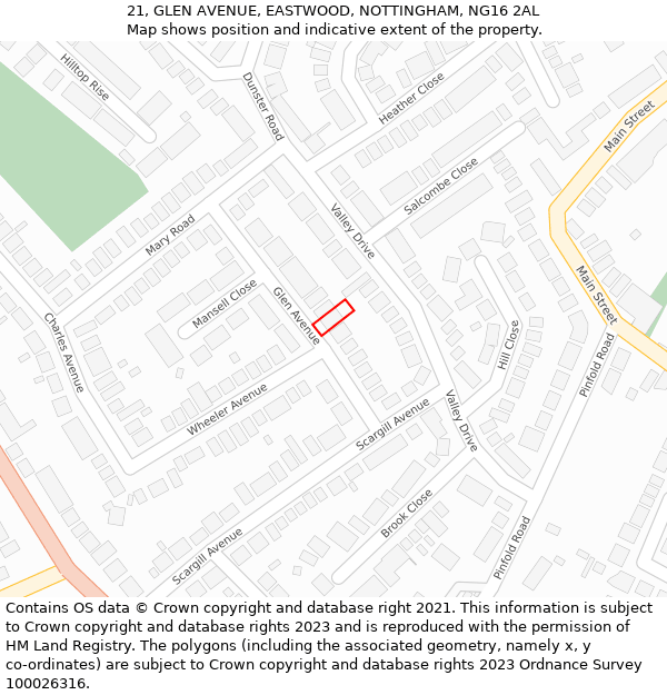 21, GLEN AVENUE, EASTWOOD, NOTTINGHAM, NG16 2AL: Location map and indicative extent of plot