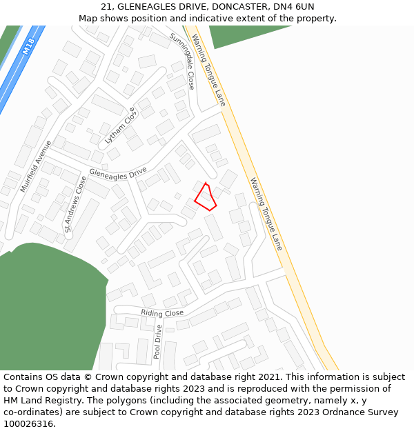 21, GLENEAGLES DRIVE, DONCASTER, DN4 6UN: Location map and indicative extent of plot