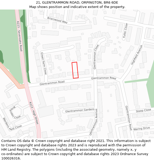 21, GLENTRAMMON ROAD, ORPINGTON, BR6 6DE: Location map and indicative extent of plot