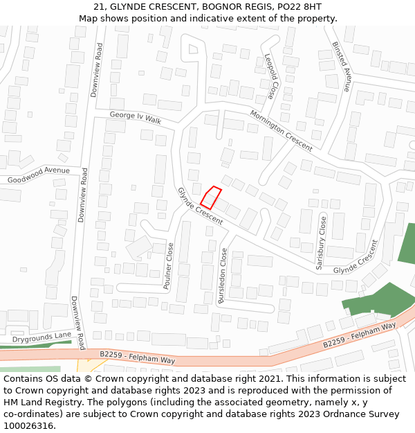 21, GLYNDE CRESCENT, BOGNOR REGIS, PO22 8HT: Location map and indicative extent of plot