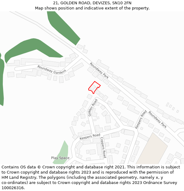 21, GOLDEN ROAD, DEVIZES, SN10 2FN: Location map and indicative extent of plot