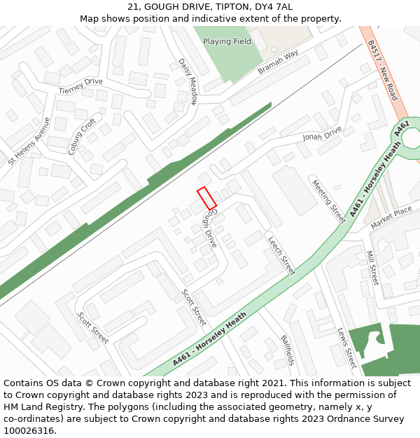 21, GOUGH DRIVE, TIPTON, DY4 7AL: Location map and indicative extent of plot