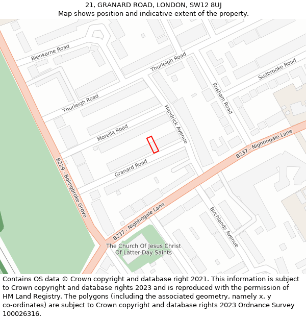 21, GRANARD ROAD, LONDON, SW12 8UJ: Location map and indicative extent of plot
