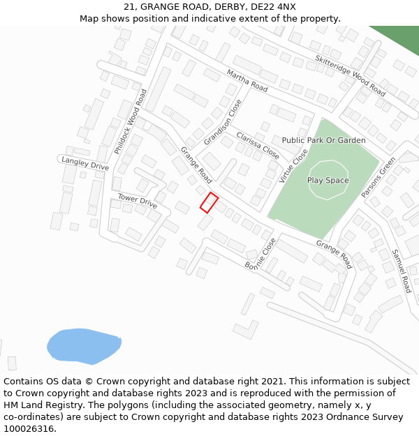 21, GRANGE ROAD, DERBY, DE22 4NX: Location map and indicative extent of plot